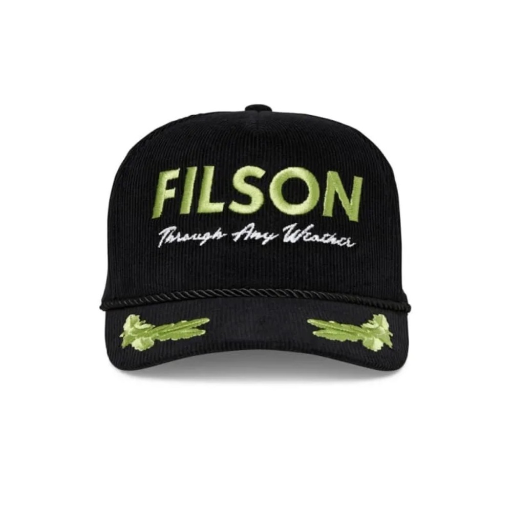 Filson Corduroy Rope Forester Cap Hat Captain “Through Any Weather” Black Green
